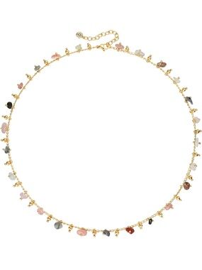 14k Gold Plated Multi-Stone Beaded Choker Necklace - Pastel Accent